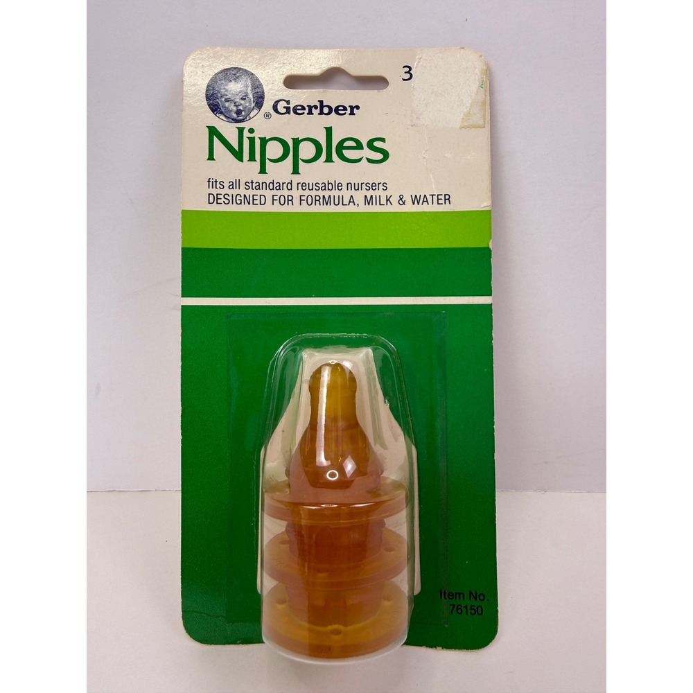 Vintage 1986 Gerber Baby Bottle Nipples 3 Pack Standard Fit Amber Rubber Sealed